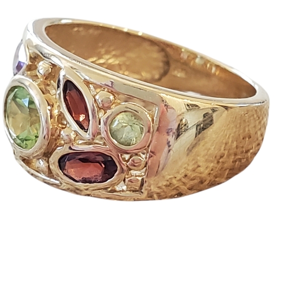 10K Yellow Gold Multi Gemstone Ring Wide Band Peridot Garnet Topaz Amethyst 4g+ - Picture 10 of 13